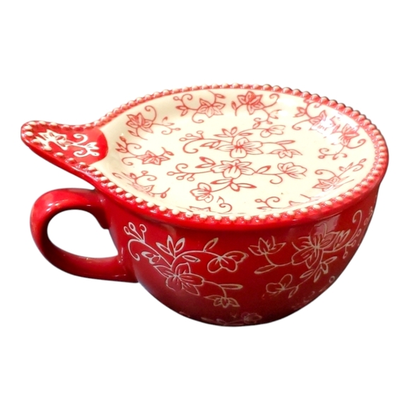 Temptations By Tara Red Floral Lace 24 Oz Soup Bowl With Lid-It - Picture 1 of 7